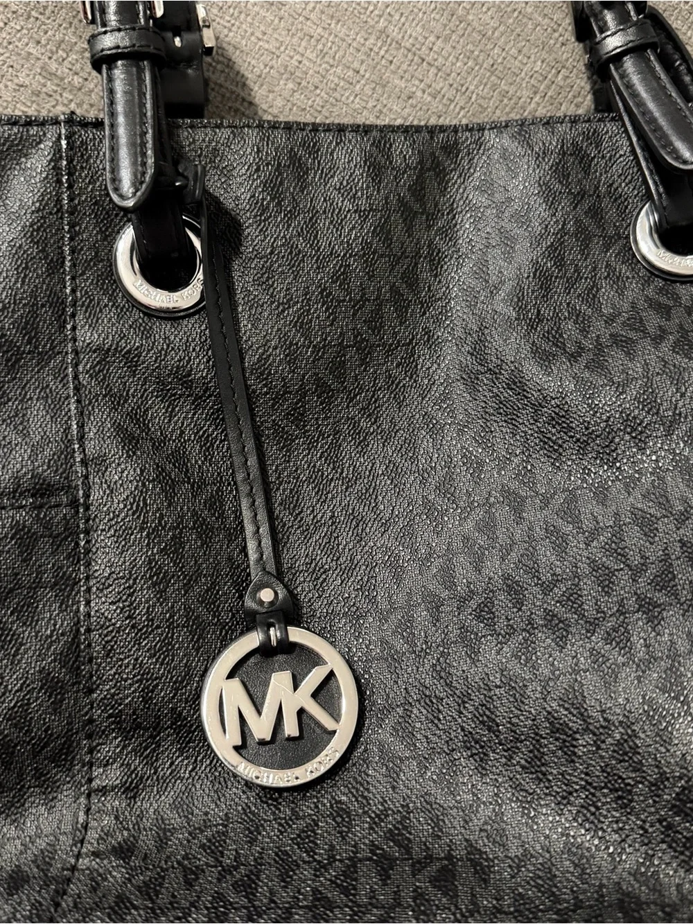 Michael Kors Black Logo Tote with MK Charm